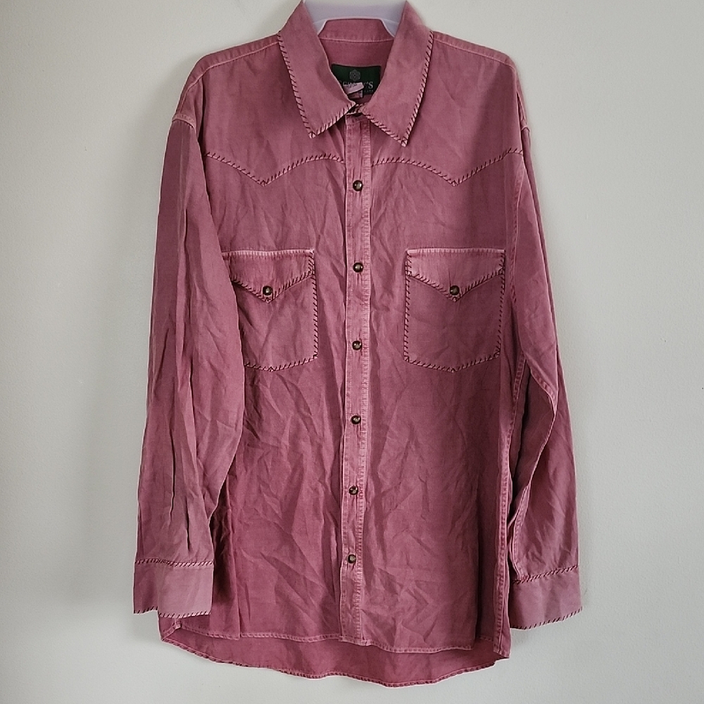 Schnees Silk Cotton Pink Western Button-Up Shirt Unisex Sz Large Rodeo Vibes